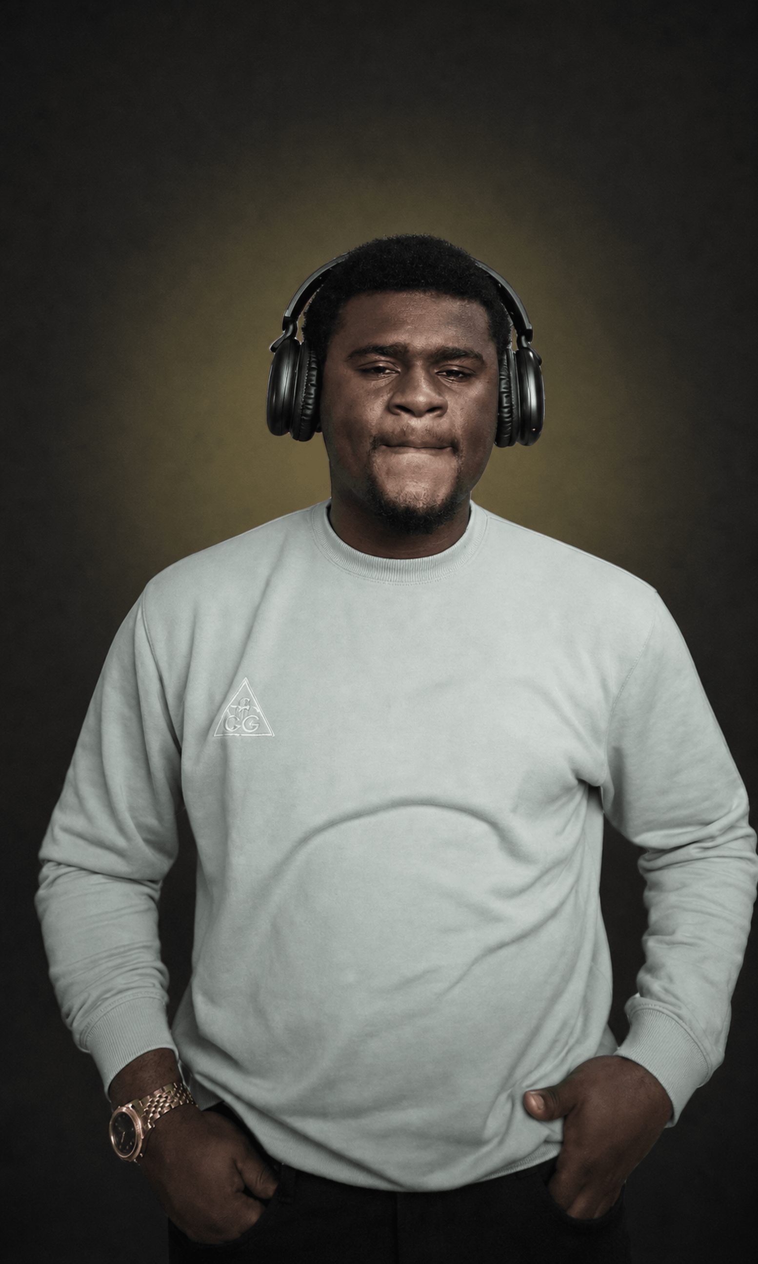 Seyi Boye wearing headphones